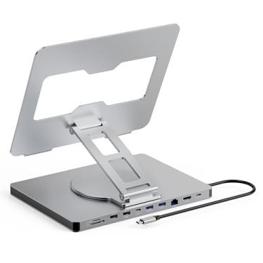 Imagem de Estação de ancoragem para laptop 10 em 1 para MacBook Pro/Air/Surface/Dell/HP/Lenovo, hub Mac tipo C com HDMI 4K, USB 3.0, cartão SD/TF, RJ45, PD 3.0, hub de suporte para laptop USB C com base