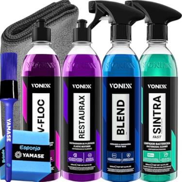 Imagem de Kit Lavagem Completa Automotiva Moto Carro Shampoo Neutro V-Floc Cera Liquida Blend Spray Apc Sintra Fast Restaurador De Plasticos Externos Restaurax Pano 40x40 Aplicador Espuma Pincel