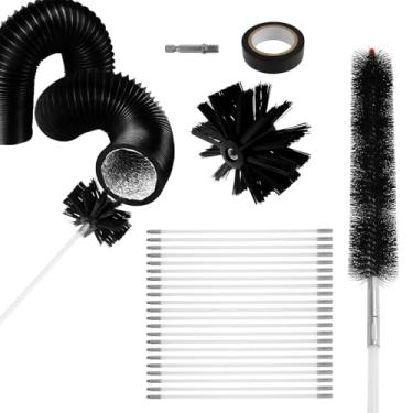 Imagem de Escova de limpeza de chaminé de 28 metros, limpador de dutos, removedor de fiapos, escovas de chaminé de lareira, sistema rotativo de hastes flexíveis, escova de secador de fiapos limpador de