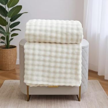 Imagem de Cobertor de lã Comelady, cobertor super macio para sofá, cobertor fofo quente com bolhas 3D para decoração de cama, sofá, quarto, cobertor leve e felpudo para todas as estações (bege, 127 x 152 cm)