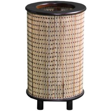 Imagem de Abajur Cilindrico Rustico Em Madeira E Fibra Para Sala Quarto Decoracao Com Cupula Artesanal(Marrom/Bambu)