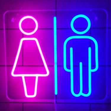 Imagem de Sinal De Neon Para Banheiro, Luzes De Neon Para Banheiros Com Interruptor Regulável, Luzes Noturnas Led Para Parede De Banheiro Alimentadas Por Usb, Female Left, 36x32cm