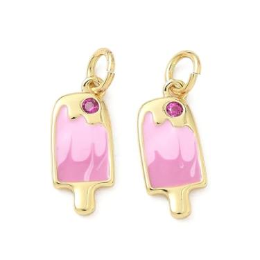 Imagem de DanLingJewelry 10 pingentes de picolé de gelo esmaltado, latão, zircônia cúbica, sorvete, alimentos doces, pingentes para fazer joias