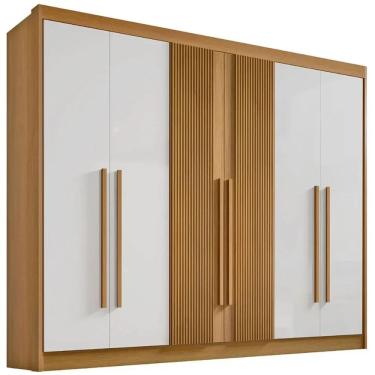 Imagem de Guarda Roupa Athos Casal Ripado 6 Portas 7 Gavetas D Doro Cor Cinamomo Off White