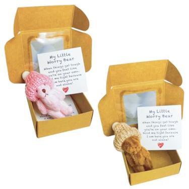 Imagem de Roioiow 2Pack My Little Worry Bear Plush Teddy with Greeting Card and Box - Emotional Support Relationship Gift for Friends, Family, Colleagues, and Kids