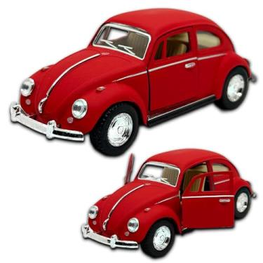 Imagem de Miniatura fusca 1967 carrinho de coleção em metal, 12 CM, 1/32, abertura de portas laterais, rodinhas em borracha e com fricção, Miniatura de carros antigos (Vermelho fosco)