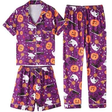 Imagem de Conjunto de pijamas para meninas Vopmocld, 3 peças com botões, fofo pa