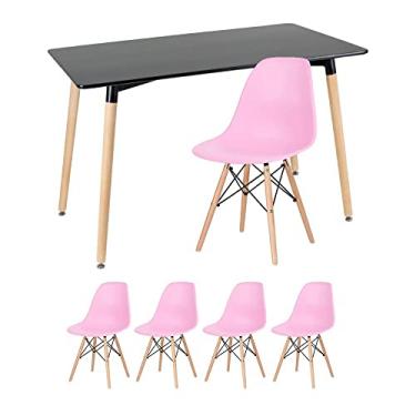 Imagem de Kit - Mesa retangular Eames 60 x 120 cm + 4 cadeiras Dsw Mesa preto com cadeiras rosa