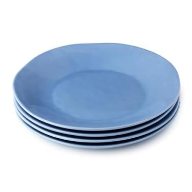 Imagem de Pratos de jantar de grés Cloudy Sky de 28 cm – esmalte marmorizado azul-cinza para servir assados, massas, frutos do mar e muito mais – Pratos de grés duráveis para refeições diárias, entretenimento e