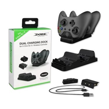 Imagem de Base de Carregamento Dupla Compatível com Controles X-One S/X com 2 Baterias Externas Recarregáveis, Cabo USB, LED Indicador de Carga, Proteção Contra Sobrecarga e Sobrecorrente – Kit completo