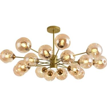 Imagem de Lustre de vidro Sputnik dourado de 10 luzes para foyer, vidro âmbar, moderno, de meados do século, luminária pendente industrial de LED para cozinha, ilha, quarto, mesa de jantar, sala de es
