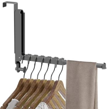 Imagem de MGahyi Ganchos sobre a porta com haste retrátil para pendurar roupas toalhas, prateleira de secagem dobrável sobre a porta para lavanderia, quarto, banheiro (1, cinza espacial)