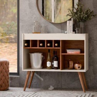 Imagem de Aparador Buffet Odin Com Adega Nichos E Pés De Madeira Pinus - JM3 Móv