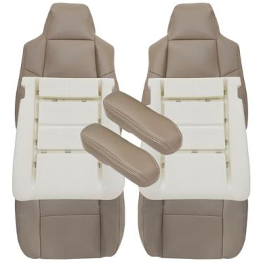 Imagem de SecosAutoparts Parte inferior e superior do lado do motorista e do passageiro e almofada de espuma e apoio de braço capas de assento de couro caramelo compatível com Ford F250 F350 Lariat XLT XL FX