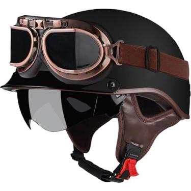 Imagem de Capacete De Motocicleta De Rosto Aberto Retrô Para Adultos Half Shell Capacete Vintage Half Shell Capacete De Motocicleta Alemão Com óculos De Ciclismo Capacete De Meia Face Retrô, B, XXL