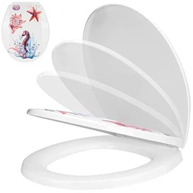 Imagem de Assento sanitário, assento de vaso sanitário oval fechamento macio, fixação superior, assento de plástico branco para banheiro familiar – padrão requintado