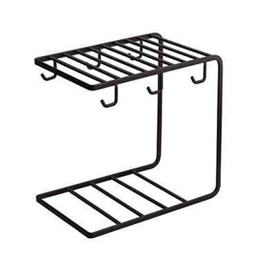 Imagem de P9IDEDFH 6 ganchos de metal suporte de caneca de café rack de armazenamento de xícaras de café rack de exibição de secagem preto (cor: preto)