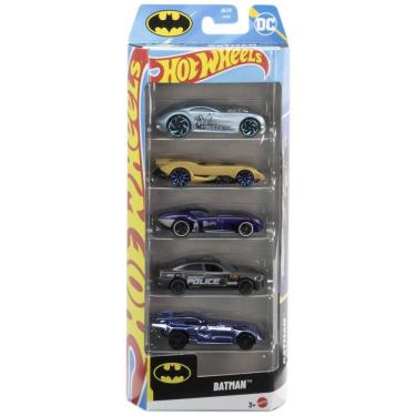 Imagem de Hot Wheels Conjunto de 5 Carros de Brinquedo do Batman, Escala 1:64, Veículos Temáticos do Batman em Die-Cast