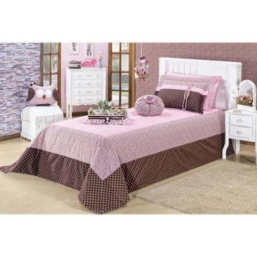 Imagem de Cobre Leito Solteiro Menina Rosa E Marron Ibitinga - Chrisney Bordados