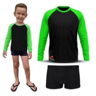 Imagem de Conjunto Infantil Praia Menino Proteção UV 50+ Camisa e Sunga Boxer Pr