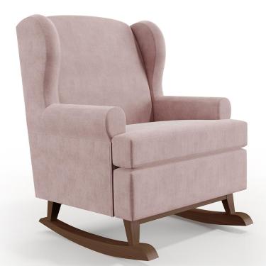 Imagem de Poltrona De Amamentação Com Balanço Malu Base De Madeira P02 Suede Rosê - Lyam Decor