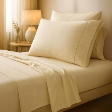 Imagem de Jogo de Cama Casal 400 Fios - Lençol com Elástico e Fronha Envelope, Conforto e Sofisticação(Bege/Nude/Caqui,King 3 peças)