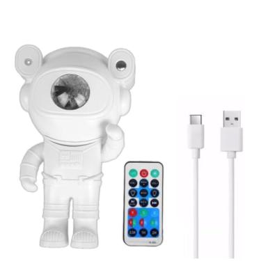 Imagem de Astronauta LED Projetor Galáxia, Branco, Bluetooth, com Controle Remoto, 8 Cores, Luminária Decorativa Musical para Quarto