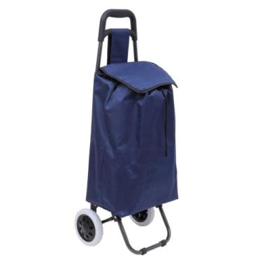Imagem de Carrinho de compras dobrável de supermercado - 30kg capacidade, design multifuncional para uso diário(azul)