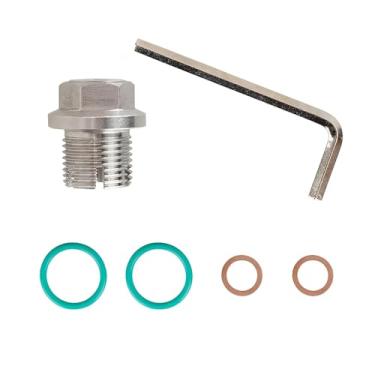 Imagem de Shakas Bujão de drenagem de óleo M14.1 x 1,5 tamanho grande, parafusos de reparo autorroscantes de aço inoxidável com anel de vedação e chave L, kit de reparo de plugue de drenagem de cárter de óleo