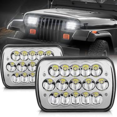 Imagem de Auto Dynasty H6054 Conjunto de farol LED 7 x 6 5 x 7 farol de alta selagem compatível com Chevy Express Blazer Van GMC S10 C/K Ford E/F Jeep Wrangler YJ XJ CherokeeTruck Van, saída 5000K, cromado