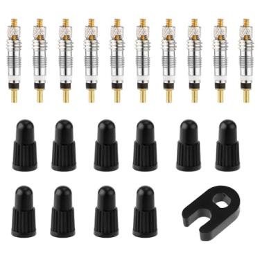 Imagem de Kit de reparo de núcleo de válvula para Presta, incluindo 10 núcleos de válvula, 10 tampas de haste de pneu e ferramenta de remoção de remoção de válvula sem câmara acessórios de substituição de
