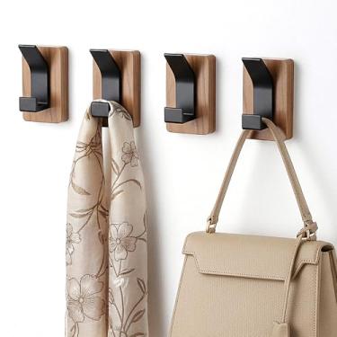 Imagem de Lemecima Pacote com 4 ganchos de parede de madeira – suporte de parede ou adesivo para entrada, mudroom, banheiro – cabides decorativos de casa de fazenda para toalhas, chapéus, chaves, bolsas, bolsas