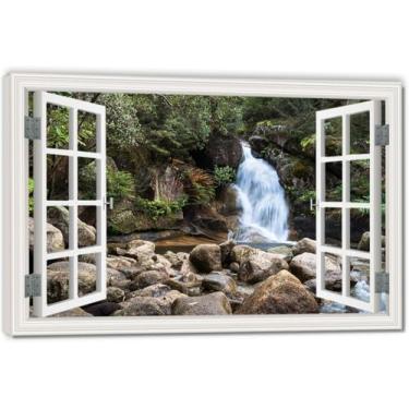 Imagem de Impressão em tela de janela falsa imersiva Water Comes From The MountainImmersive, arte de parede cênica virtual para decoração de sala de estar emoldurada 30 x 45 cm