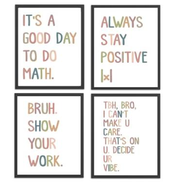 Imagem de Conjunto de 4 impressões de arte de parede para decoração de sala de aula de matemática, conjunto de quadro de avisos para decoração de sala de aula, decoração de sala de aula pastel, parede engraçada
