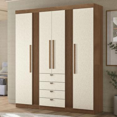 Imagem de Guarda-Roupa Casal Hudson 4 Portas 4 Gavetas Ripado Jatoba/Areia - Pnr Móveis