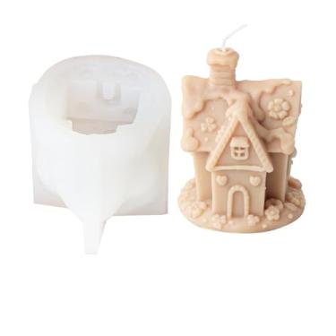 Imagem de Xidmold Molde de vela 3D para casa de pão de gengibre, molde de silicone para fondant, chocolate, vela de cera de soja, sabonete, gesso, bomba de banho, fundição de resina epóxi, artesanato de Natal