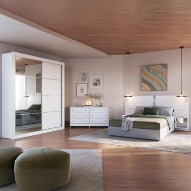 Imagem de Quarto Completo Com Cabeceira Casal/queen Guarda-roupa E Cômoda Multimóveis Mp4375 Branco/lacca Fumê