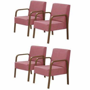 Imagem de Kit 4 Poltronas Decorativas 1 Lugar Luna Braço Madeira Suede