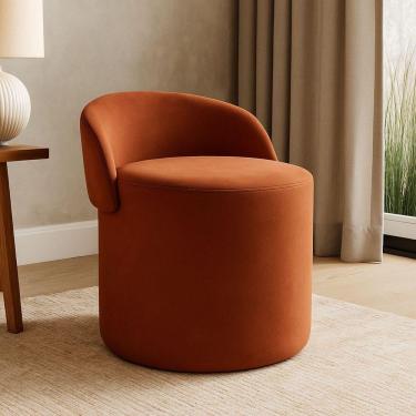 Imagem de Puff Encosto Confortável Sala Estilo Moderno Redondo Suede Terracota