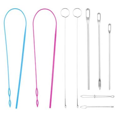 Imagem de 9 kits de laço de costura, passador de cordão flexível, gancho de giro de laço longo, pinças de metal, ferramenta de substituição de clipe de rosqueador de corda fácil para jaquetas de tecido, casacos
