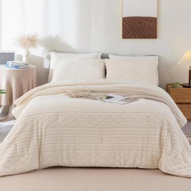 Imagem de ZGXIONG Edredom de lã de ovelha ultramacio de pelúcia, 3 peças, edredom branco, tamanho king, superfície quente e fofa, conjunto de cama reversível de lã (1 edredom e 2 fronhas)