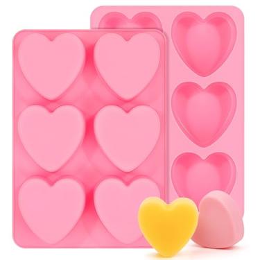 Imagem de Formas de bolo em forma de coração - 2 peças de molde de coração de silicone para assar, antiaderente e livre de BPA para bolos, sabonete artesanal, chocolate, geleia, doces e velas