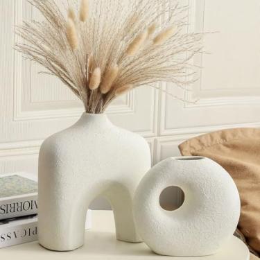 Imagem de Dobbyby Conjunto de 2 vasos de cerâmica, vasos de donut modernos para decoração de casa nórdica minimalista, vaso redondo à prova d'água, vasos decorativos de centro de mesa para sala de estar