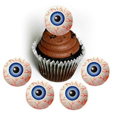 Imagem de Halloween Monster Bloodshot Eyeball Wafer Paper Toppers 1,5 polegadas para decorar sobremesas, cupcakes, bolos, pacote com 12