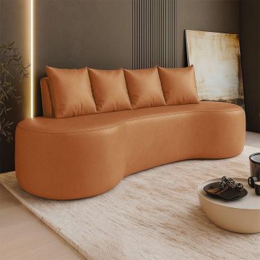 Imagem de Sofá 3 Lugares Orgânico 210cm Com Almofadas Benin Sintético Pu Caramelo B03 - D`rossi