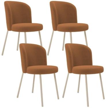 Imagem de Kit 04 Cadeiras Para Sala De Jantar Cozinha Estofada Gavi Arena L02 Bouclê Terracota - Lyam Decor