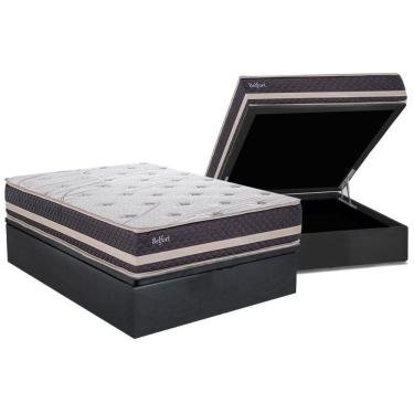 Imagem de Cama Box Baú Casal: Colchão Ortopédico Herval Ag65 Belfort + Base Crc Suede Gray (138x188)