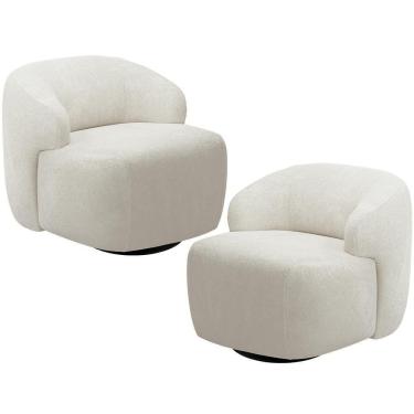 Imagem de Kit 02 Poltronas Decorativa Orgânica Giratória Para Sala Living Barolo L06 Bouclê Off White - Lyam Decor