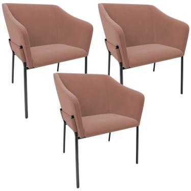 Imagem de Kit 3 Cadeiras Para Sala De Jantar Estar Living Olívia L02 Suede Rosê - Lyam Decor