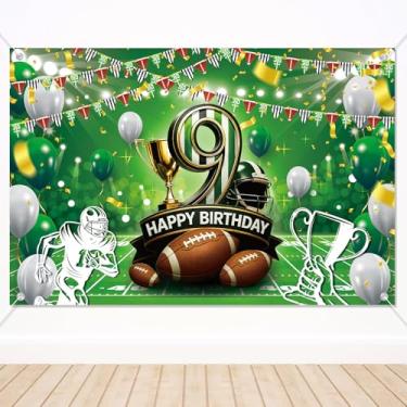 Imagem de Painel de Fundo para Aniversário 9 Anos Tema Futebol, Fundo Banner Aniversário Rugby 180x120cm para Meninos 9 Anos e Artigos Decoração Festa Tema Esportivo e Adereços Cabine Fotos